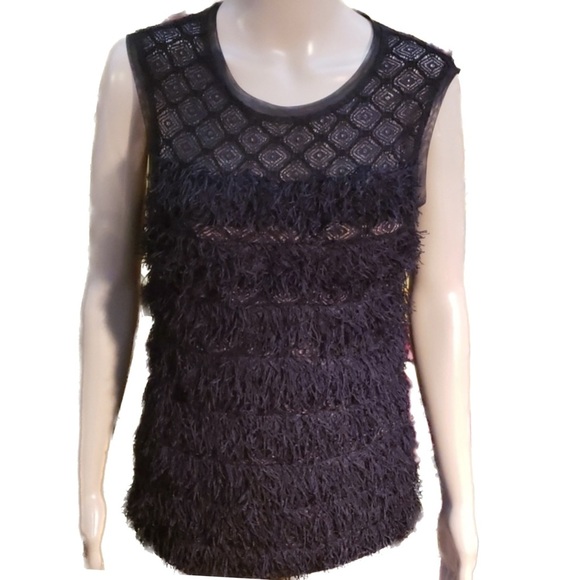 BCBG MAXAZRIA fringe knit sleeveless blouse small - Picture 1 of 8